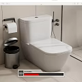 Modern White Toilet with Silver Waste Bin Toilet Paper Holder Tile Wall and Shower Area