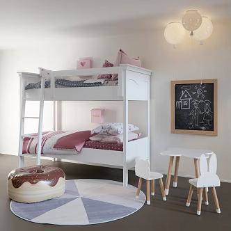 Modern Bed Decorations Children's Bed Carpet Mat Blow Light Blackboard 3d model