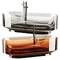 Modern Transparent Glass Bathtub With Colored Accents And Metal Faucet Stand