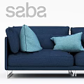 Navy Blue Modern Sofa With Light Blue Cushions And Metal Legs 3d model