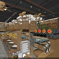 Warm Traditional Restaurant Interior With Wooden Structures Hanging Lanterns Green Plants And Seating Area