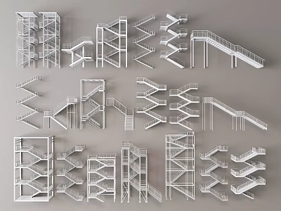 Various Staircase Designs Featuring Spiral Straight Floating And Industrial Metal Styles 3d model