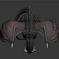 Majestic Black Dragon With Red Wings White Horns And Detailed Scales