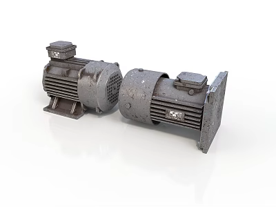 Two Industrial Electric Motors With Metal Casing And Mechanical Parts 3d model