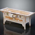 Rustic Vintage Wooden Table With Peeled White Paint Top And Metal Knob Drawer
