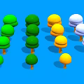 Vibrant Colorful Trees in Various Shades with Green Yellow Purple Hues on Blue Background