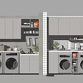 Modern Home Balcony Design With Washing Machines Cabinets Shelves And Green Plants