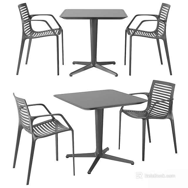 Modern Table And Chair Set With Slatted Back Design And Contemporary Sleek Structure 3d model