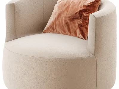 Modern Plush Beige Leisure Chair With Curved Armrests And Copper Velvet Pillow 3d model