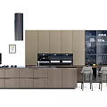 Modern Kitchen Interior Featuring Wooden Cabinets Island Counter And Glass Display Doors