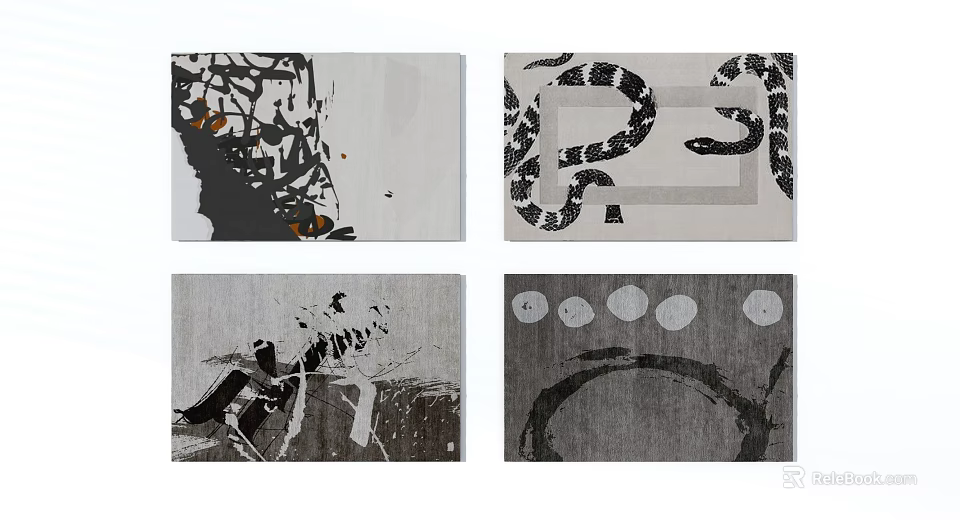 Modern Square Rugs With Abstract Geometric Patterns And Black White Artistic Prints 3d model