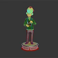 Game Movie Character Wearing Green Shirt And Gray Pants On Orange Base Holding Red Object