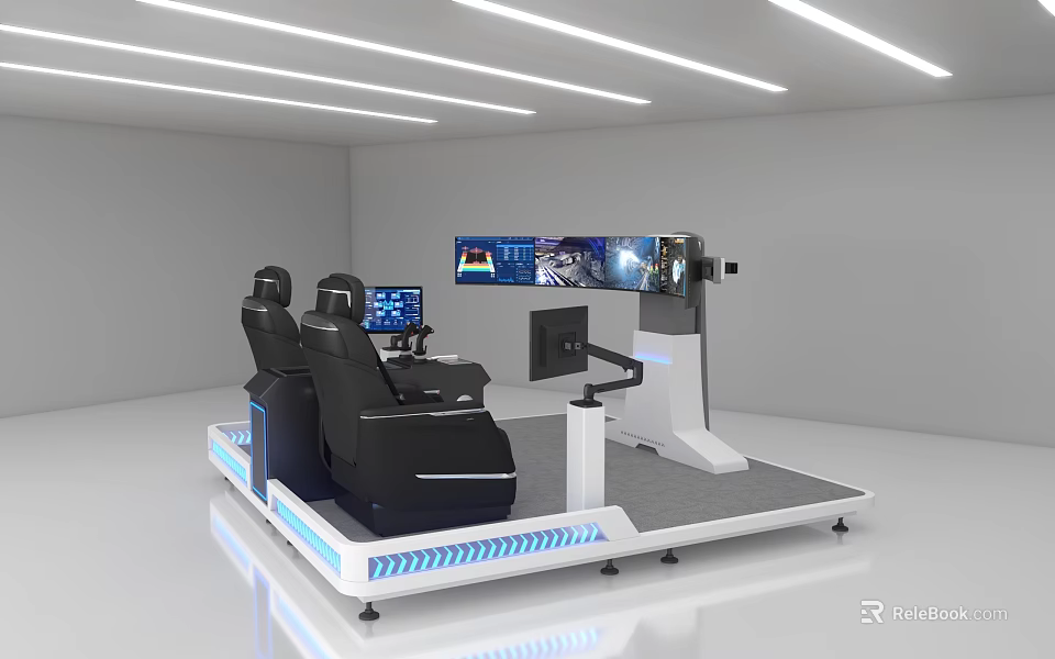 Functional Desk Featuring Dual Seats Multiple Screens And Integrated Control Panel For Modern Simulation 3d model 