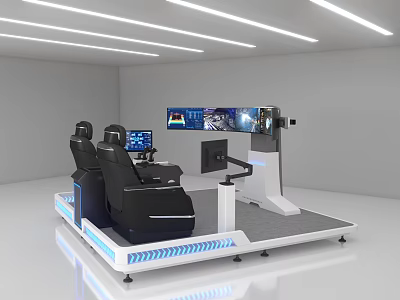 Functional Desk Featuring Dual Seats Multiple Screens And Integrated Control Panel For Modern Simulation 3d model