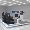 Functional Desk Featuring Dual Seats Multiple Screens And Integrated Control Panel For Modern Simulation