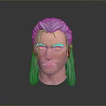 Realistic 3D Model of Male Head With Silver Gray Long Hair and Facial Features