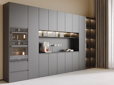 Elegant Modern Gray Wine Cabinet With Storage Shelves And Display Areas 3d model