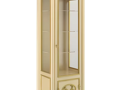 Classic Light Wood Wardrobe With Glass Doors Storage Shelves And Decorative Carvings 3d model