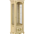 Classic Light Wood Wardrobe With Glass Doors Storage Shelves And Decorative Carvings