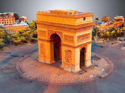 Arc de Triomphe In Cityscape With Historic Buildings 3d model