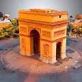 Arc de Triomphe In Cityscape With Historic Buildings 3d model