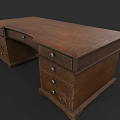 Brown Wooden Desk With Classic Design And Multiple Storage Drawers For Home Office