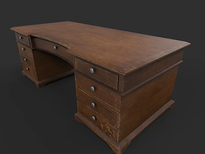 Brown Wooden Desk With Classic Design And Multiple Storage Drawers For Home Office 3d model