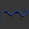 Blue Dragon 3D Model Featuring Long Slender Body Spiked Head Red Eyes Orange Tail Tip