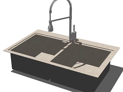 Modern Double Bowl Kitchen Sink With Pull Down Faucet Stainless Steel Design 3d model