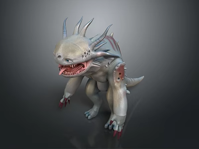Mythical Creature Character With Silver Skin Multiple Spikes Sharp Teeth And Red Claws 3d model