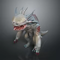 Mythical Creature Character With Silver Skin Multiple Spikes Sharp Teeth And Red Claws 3d model