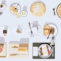 Assorted Food Display with Breakfast Plate Pizza Bread Desserts Coffee and Chocolate