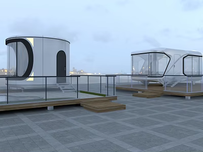 Modern Circular Boutique Guesthouse Building With Glass Curtain Walls Rooftop Terrace And City View 3d model