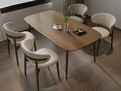 Modern Dining Room Interior With Wooden Table Four Chairs And Decorative Items 3d model