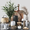 Cozy Kitchen Interior Decor With Green Plants Wooden Cutting Board Teapot And Honey Jar