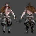 Mythical Warrior Character With Detailed Fur Cloak Tattoos And Beast Claw Weapons Front Back View