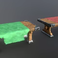 Wooden Benches With Metal Legs And Colored Cloths In Various Colors Arranged Neatly