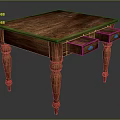 Classic Solid Wood Table With Drawers And Turned Legs Natural Grain Design 3d model