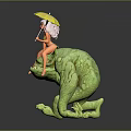 Female Character In Bikini Riding Green Monster With Yellow Umbrella And Sunglasses