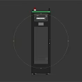 Black Vertical Electronic Equipment With Green Top Panel Red Indicator Light And Front Glass Door