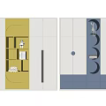 Modern Colored Wardrobe Design With Open Storage Compartments And Decorative Elements 3d model