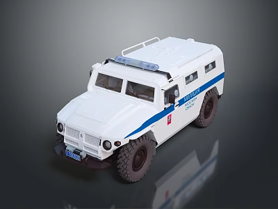 White Police Car Toy With Blue Stripes Roof Lights And Police Markings 3d model