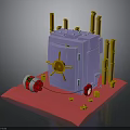 Purple Safe With Yellow Wheel Gold Coin Stacks Red Roller And Mat