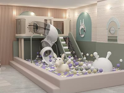 Indoor Kids Playground Equipment With Slide Ball Pit Colorful Balls And Rabbit Shaped Toys 3d model