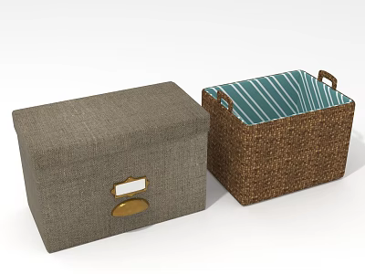 Home Organizer Fabric Storage Box With Gold Lock And Woven Basket Green Linen Lining 3d model