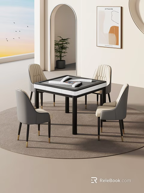 Modern Light Luxury Home Automatic Mahjong Entertainment Table With Four Comfortable Stylish Upholstered Chairs 3d model 