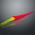 Vibrant Red And Yellow Striped Elongated Creature With Green Tipped Tentacles On Gray Reflective Surface