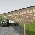 Modern Museum Building With Wooden Structured Roof Grassland Stone Wall And Glass Entrance
