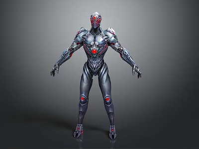 Futuristic Sci Fi Game And Movie Character With Silver Red Mechanical Armor And Detailed Body 3d model