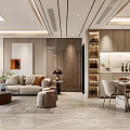 Modern Living Dining Room Design With Beige Sofa Coffee Table Dining Chairs And Recessed Lighting